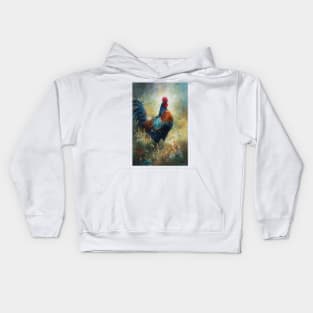 Regal Cockerel: Oil Painting Kids Hoodie